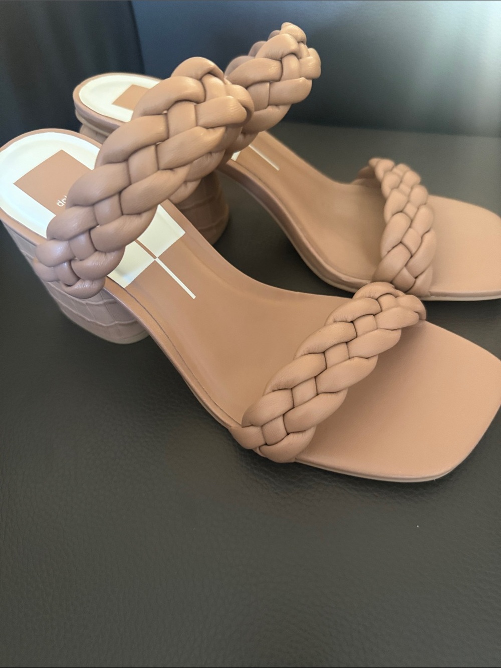 Dolce Vita Braided Double-Strap Block Heels in Nude